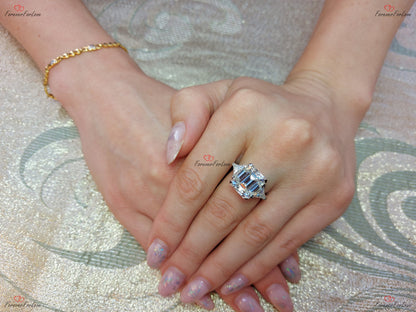 Emerald Moissanite Three Stone Engagement Ring