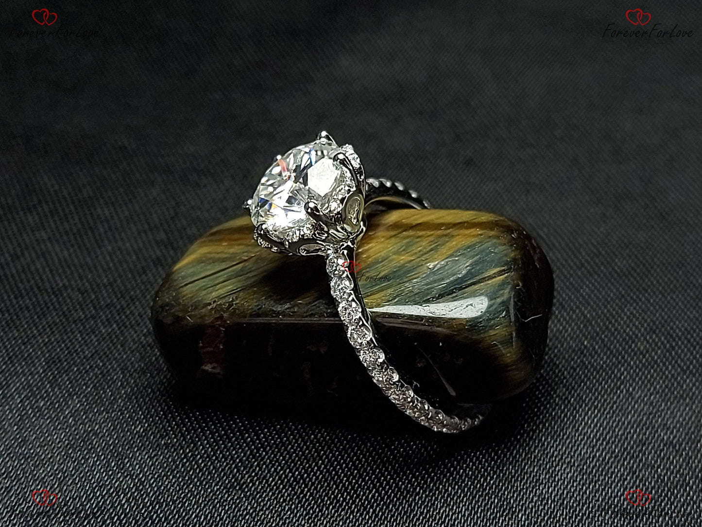 Round Moissanite Vintage Flower Prong Engagement Ring Round cut 1Ct Moissanite Brilliant Cut engagement ring in 935 Argentium Silver — custom handcrafted by Forever For Love
