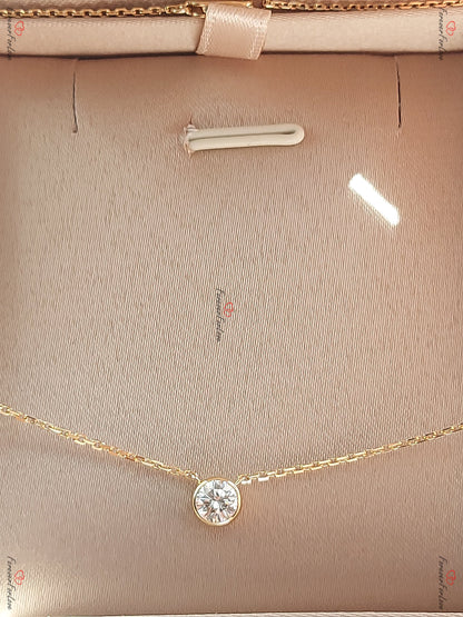 Runde Diamantkette, 14 Karat Gelbgold, zierlicher minimalistischer Diamantanhänger, echte Diamant-Lünetten-Halskette für Damen, Brautjungfern-Geschenk.
