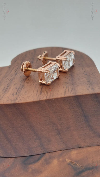 Puces d'oreilles taille Radiant / Puces d'oreilles taille Radiant en or rose 14 carats / Puces d'oreilles taille Radiant de 1 carat au total / Cadeau pour elle