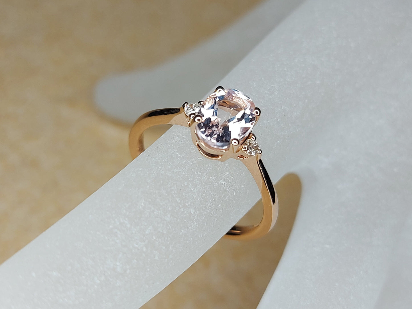 1 Ct Oval Natural Diamond, Morganite Solitaire Engagement Ring Oval cut Moissanite engagement ring in Gold or Platinum — custom handcrafted by Forever For Love