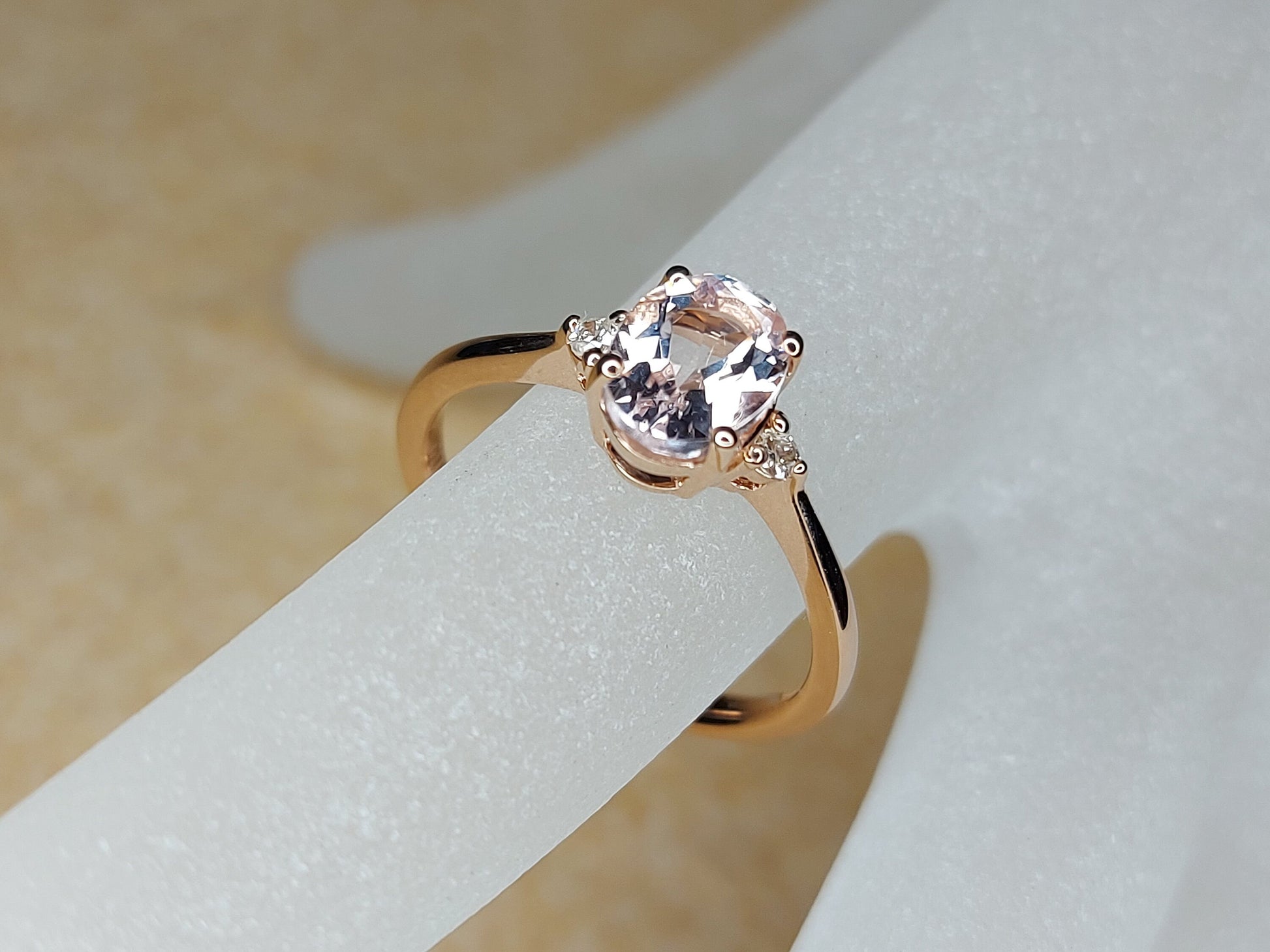 1 Ct Oval Natural Diamond, Morganite Solitaire Engagement Ring