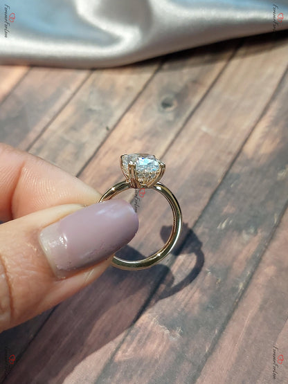 Cushion Moissanite Hidden Halo Engagement Ring