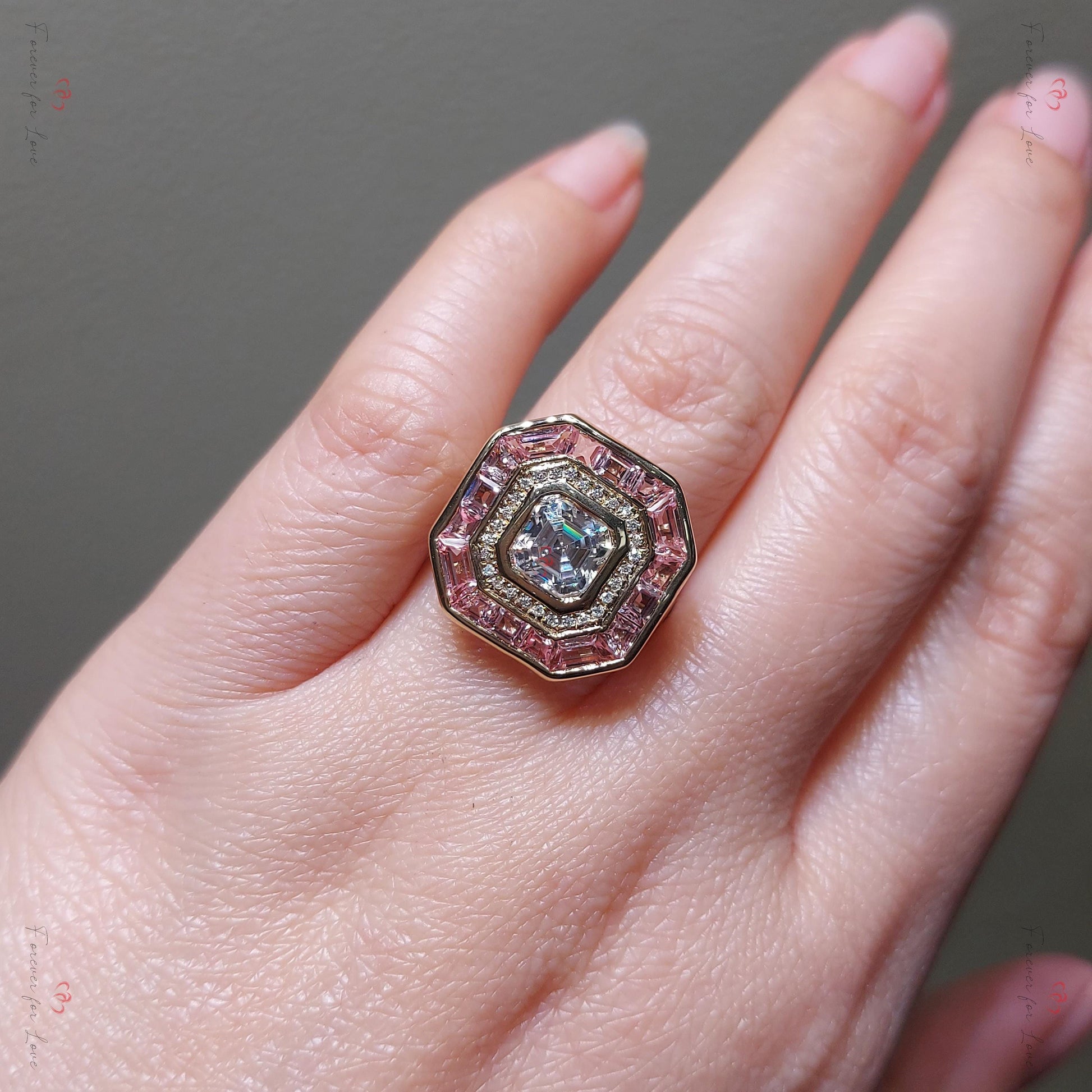 Asscher Moissanite Halo Engagement Ring