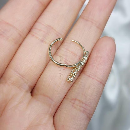 14k Gold- und Diamant-Creolen, 3mm Diamant-Huggies, baumelnde Diamanten, echte Diamanten, 14k Rosé-, Weiß-, Gelbgold Ohrringe Paar.