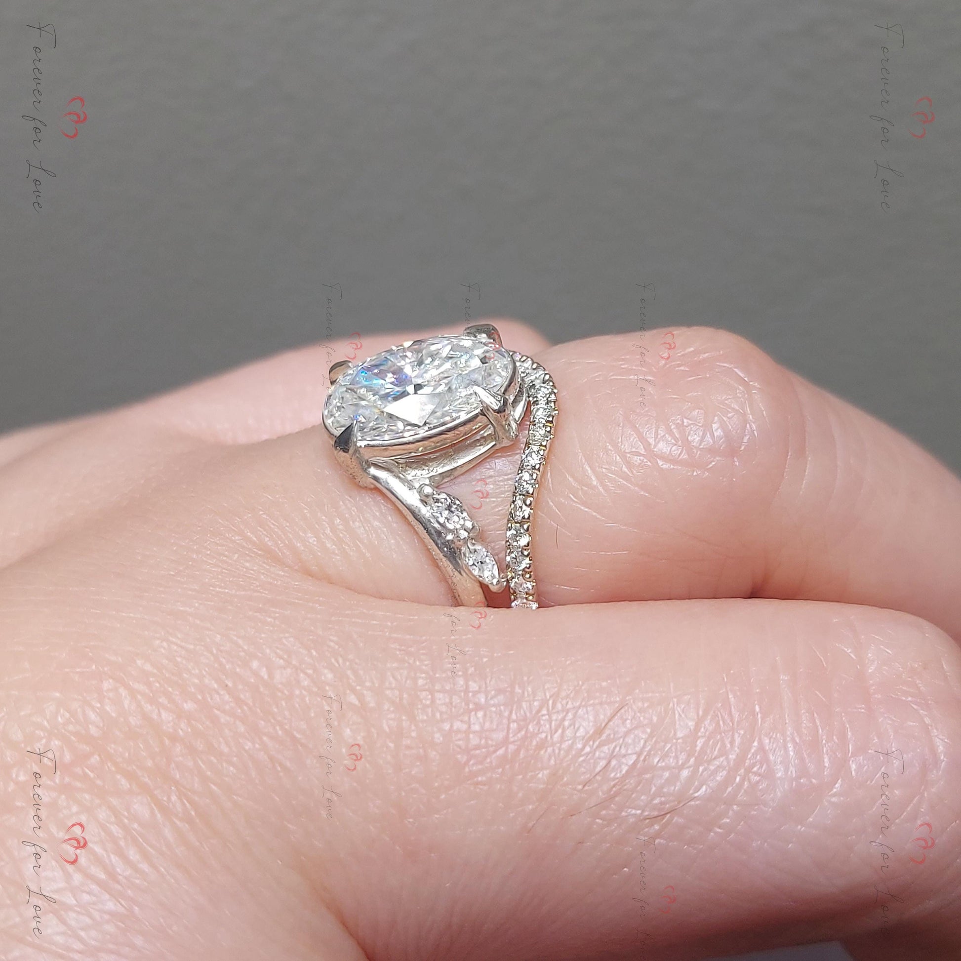 3 Ct Oval Lab Diamond Hidden Halo Engagement Ring