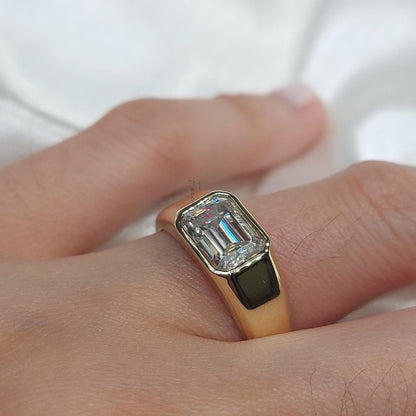 Cushion Lab Diamond, Emerald Solitaire Engagement Ring