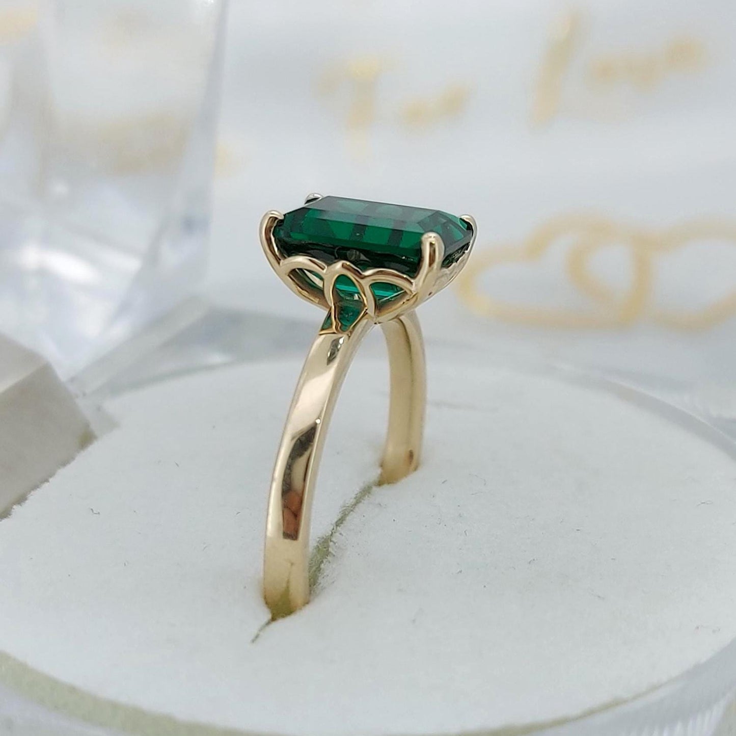 14k Gold Emerald Ring, Emerald Engagement Ring, Emerald Cut Engagement Ring, Emerald Solitaire Ring, May Birthstone, Perfect Gift Emerald cut 1Ct Natural Emerald engagement ring in 935 Argentium Silver — custom handcrafted by Forever For Love