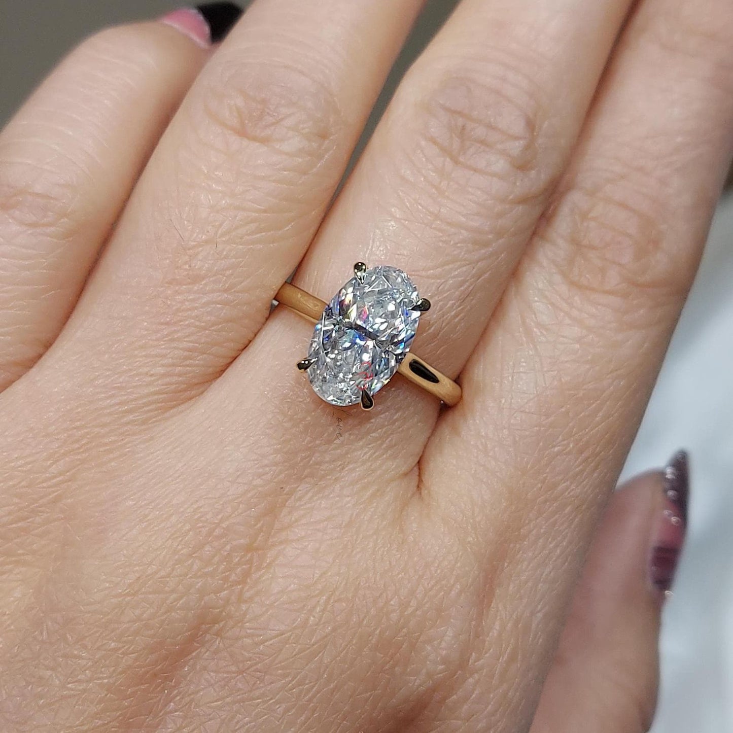5 Ct Oval Diamond, Moissanite Halo Engagement Ring Oval cut 1Ct Moissanite Brilliant Cut engagement ring in 935 Argentium Silver — custom handcrafted by Forever For Love