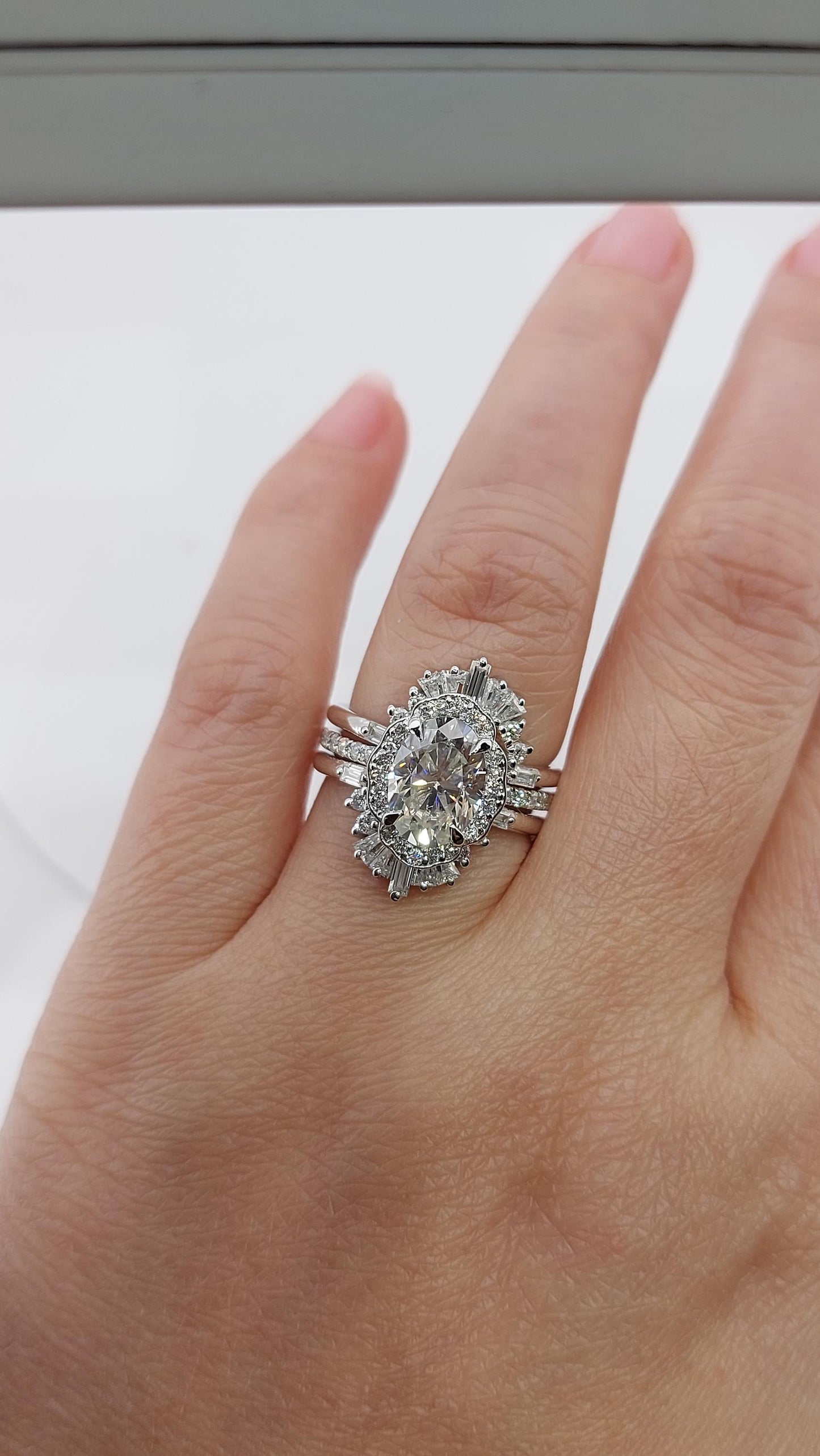 2 Ct Oval Moissanite Hidden Halo Engagement Ring Oval cut Moissanite Brilliant Cut engagement ring in 935 Argentium Silver — custom handcrafted by Forever For Love