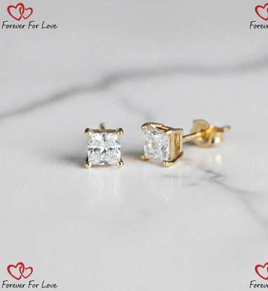 1.57 TCW Princess Diamond Stud Earrings, EF/VS Lab Created Diamond Push Back Earrings, Diamond Studs for Women and Girls, Wedding Earrings