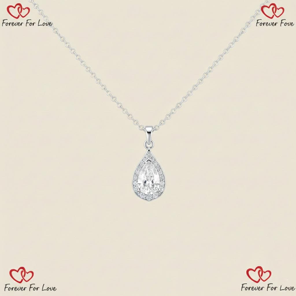 Birnenförmiger Diamantanhänger Einzigartiger Halo-Diamantanhänger für Damen Birnenförmiger im Labor gezüchteter Diamantanhänger als Geschenk zum Jahrestag und Geburtstag für Ehefrauen Moissanite engagement ring in Gold or Platinum — custom handcrafted by Forever For Love