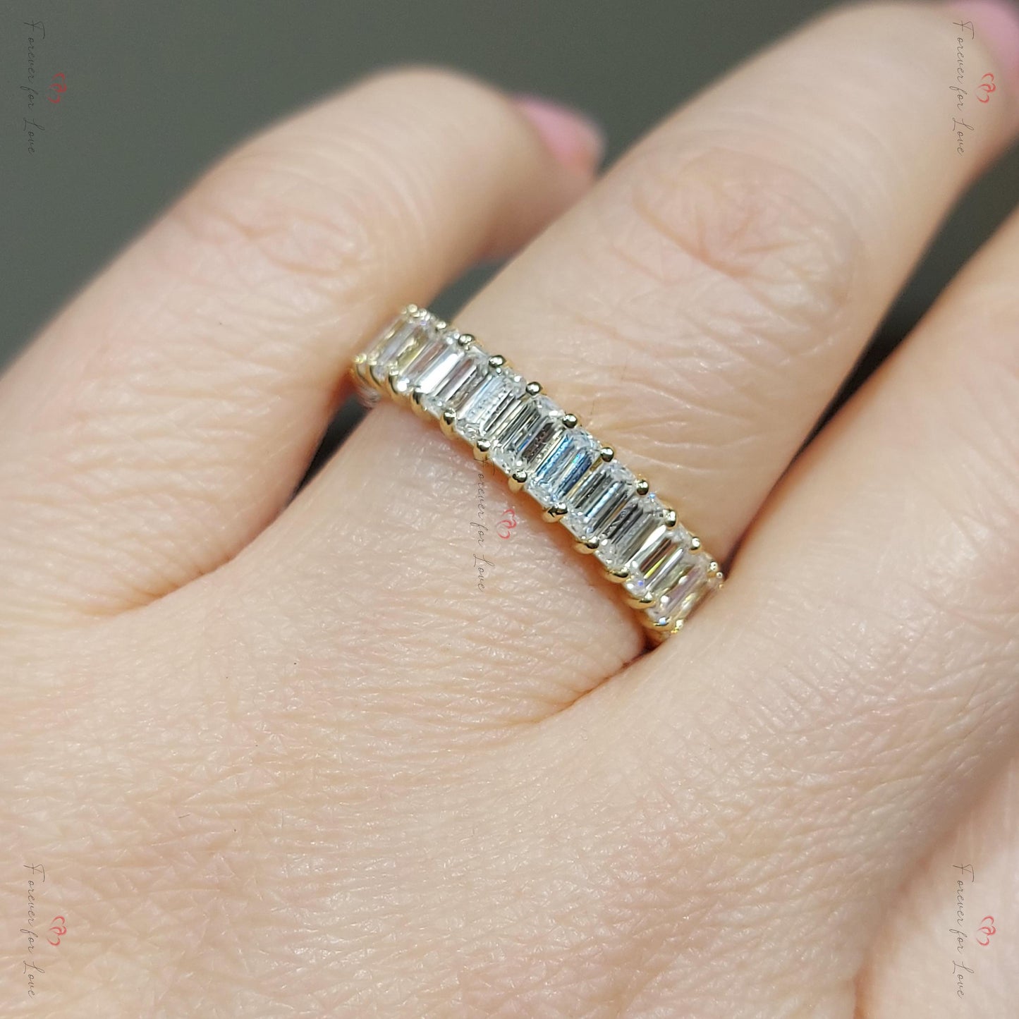 0.25 Ct Baguette Lab Diamond Half Eternity Band Baguette cut Moissanite Brilliant Cut engagement ring in 935 Argentium Silver — custom handcrafted by Forever For Love