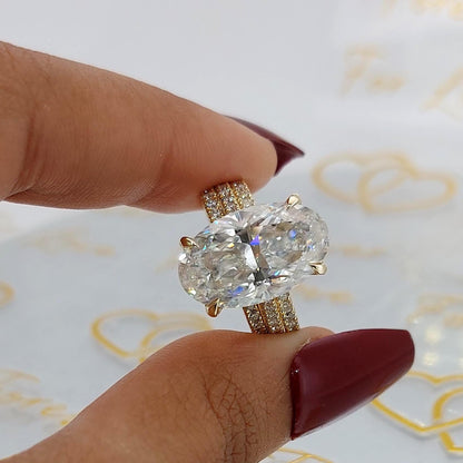 9.5ct Oval Cut Engagement bridal set Crushed ice Oval 16*9.5mm Moissanite diamond hidden halo bridal pave set Anniversary Proposal Ring.