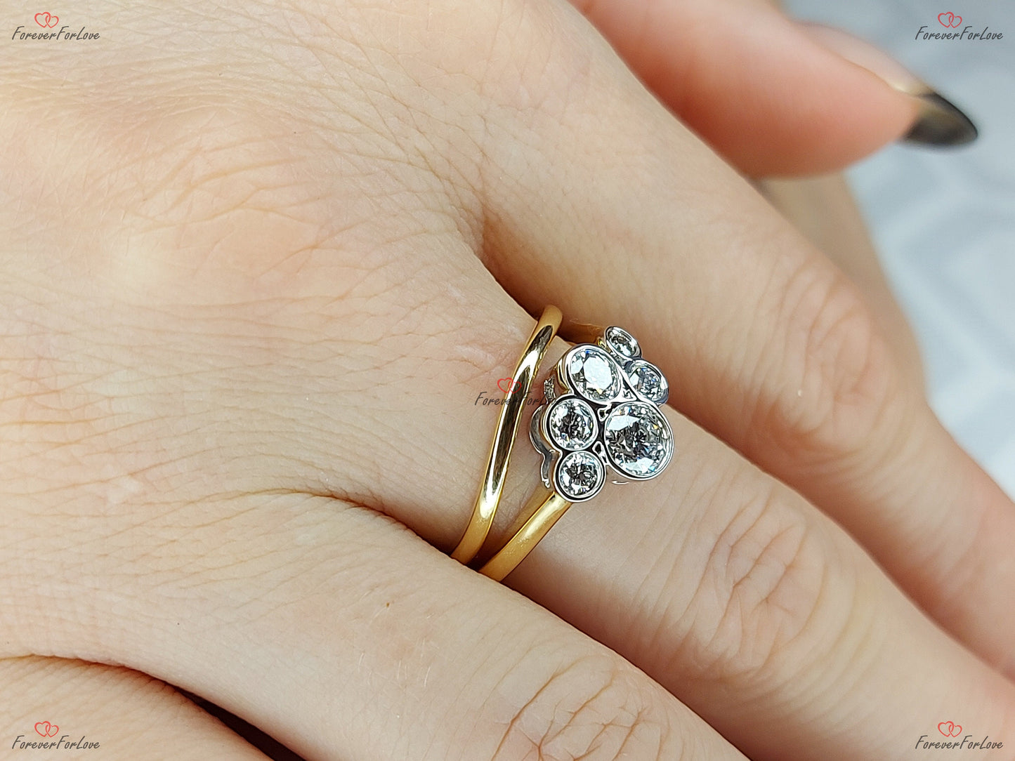 Round Lab Diamond Band Round cut Moissanite Brilliant Cut engagement ring in 935 Argentium Silver — custom handcrafted by Forever For Love
