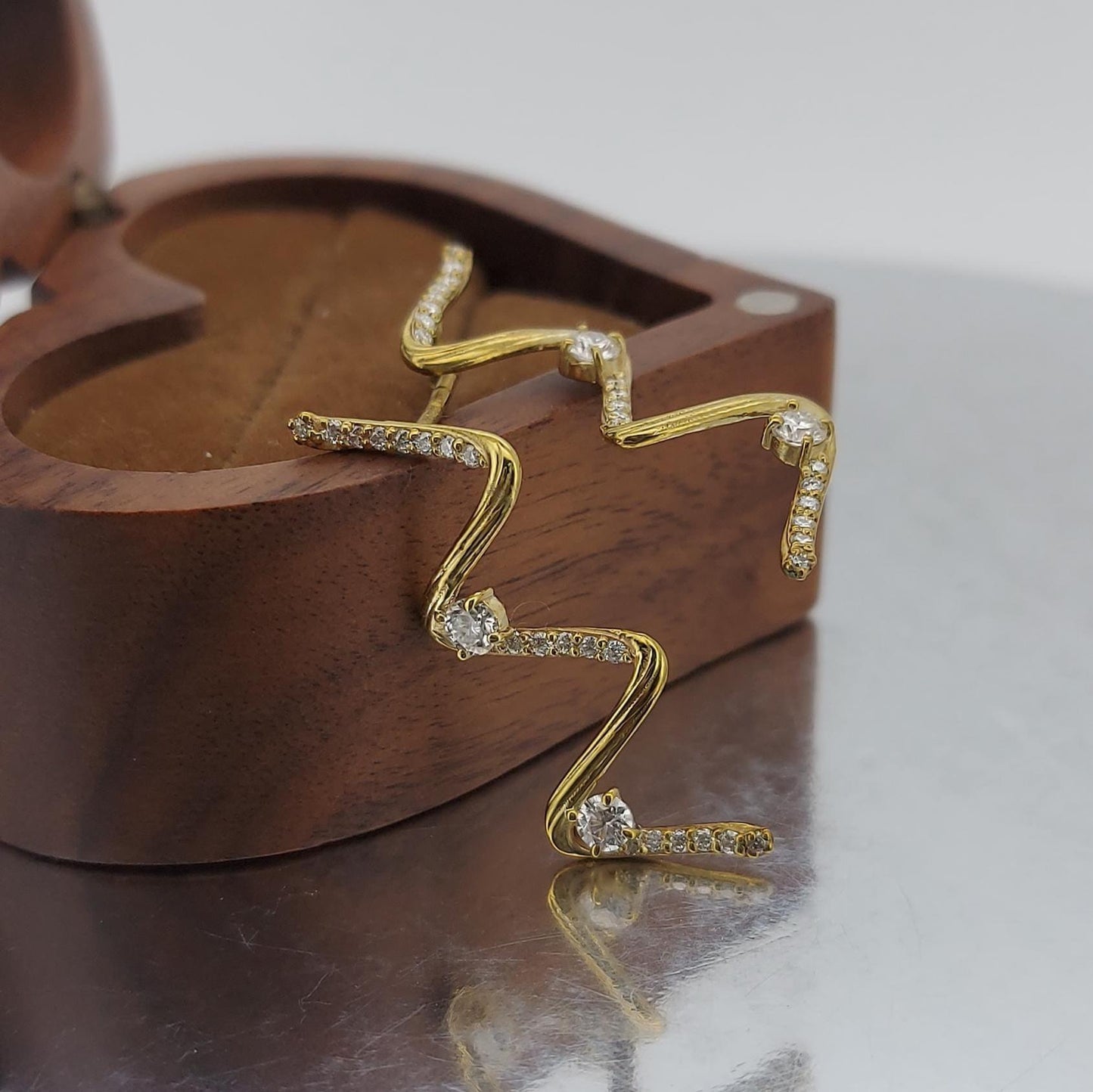 14k Gold Zig Zag Drop Earrings, Solid Dangling Gold Earring, Zig Zag drop, Drop Earrings, Perfect Gift Moissanite engagement ring in Gold or Platinum — custom handcrafted by Forever For Love