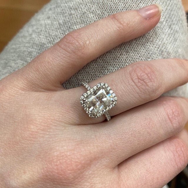 3 Ct Radiant Moissanite Halo Engagement Ring