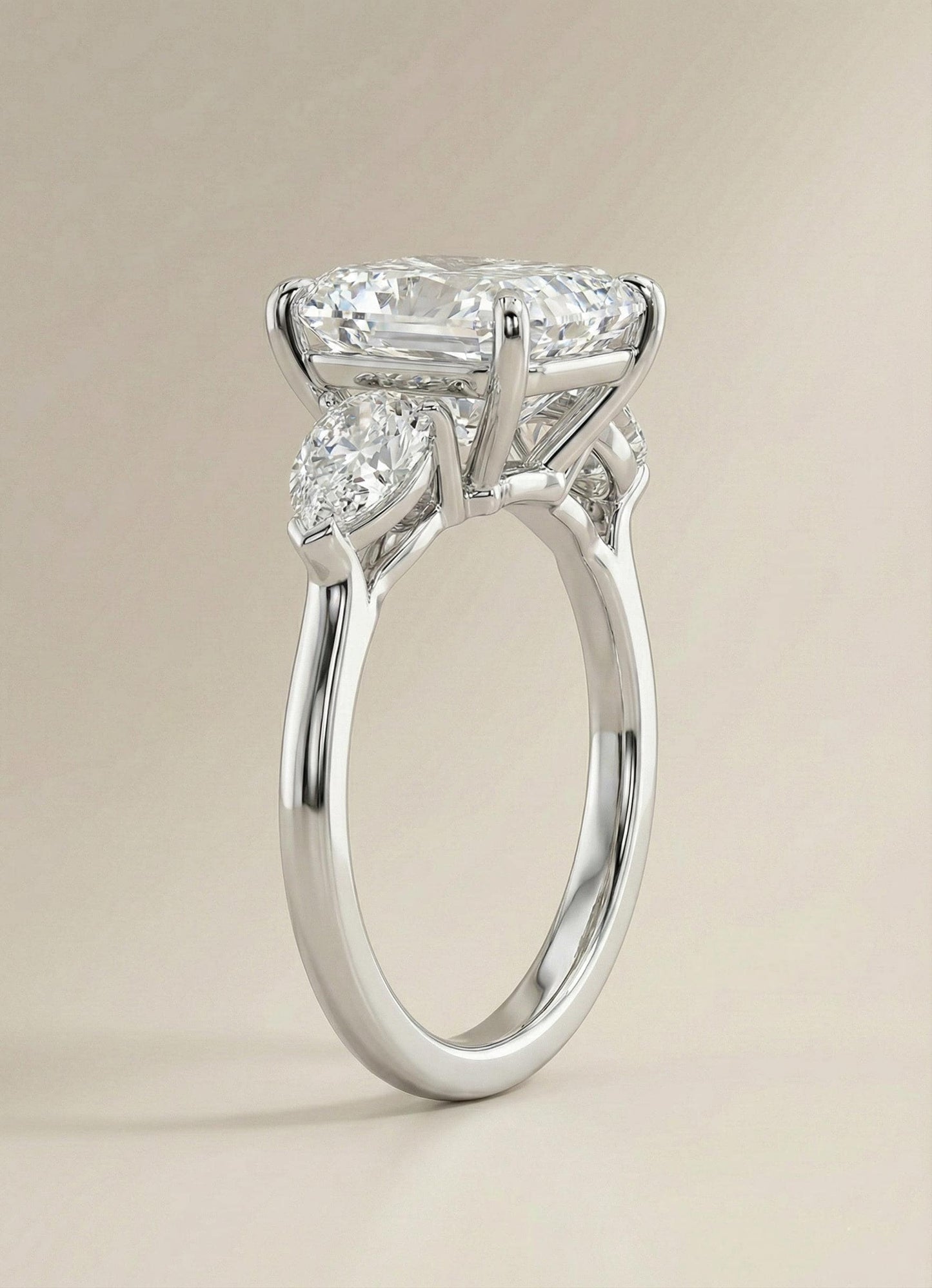 5 Ct IGI Certified Radiant Lab Diamond Three Stone Ring Radiant cut Moissanite engagement ring in Gold or Platinum — custom handcrafted by Forever For Love