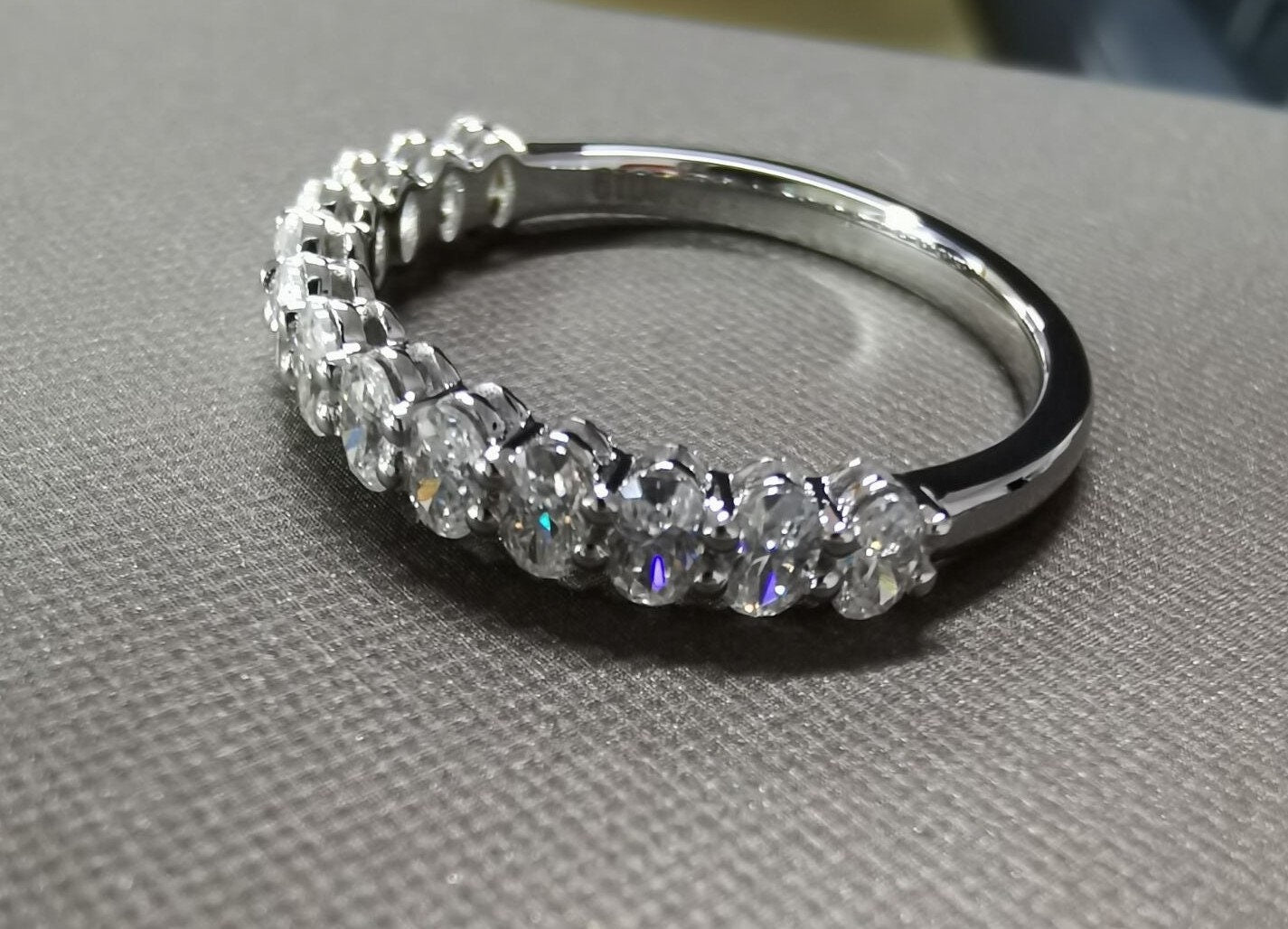 Oval Moissanite Half Eternity Stackable Band Oval cut Moissanite Brilliant Cut engagement ring in 935 Argentium Silver — custom handcrafted by Forever For Love