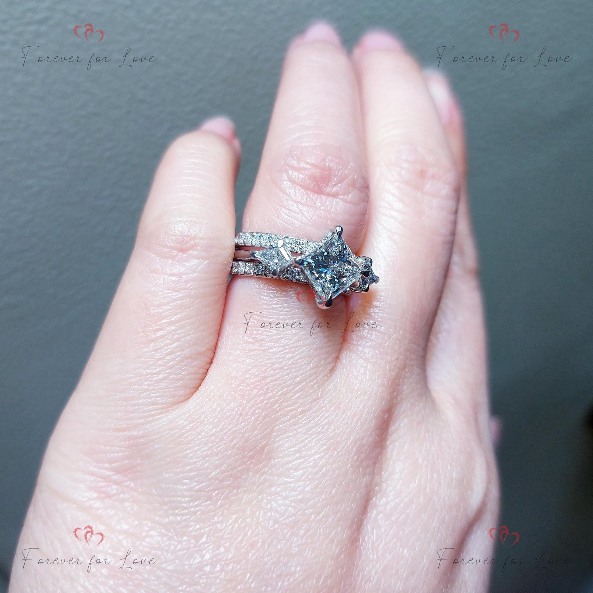 IGI Certified Princess Lab Diamond Three Stone Engagement Ring