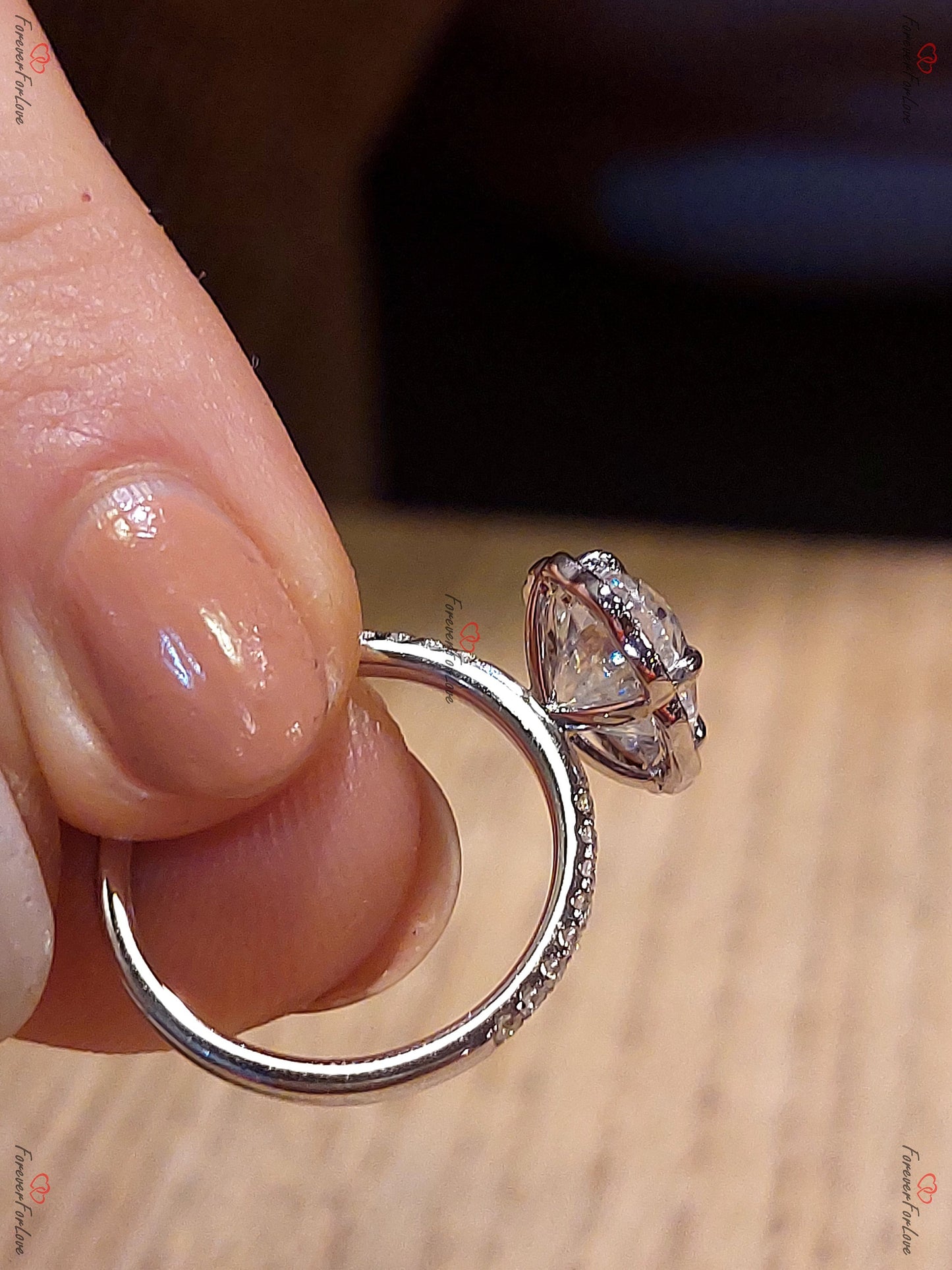2 Ct Oval Moissanite Floral Halo Ring Oval cut 1Ct Moissanite Brilliant Cut engagement ring in 935 Argentium Silver — custom handcrafted by Forever For Love