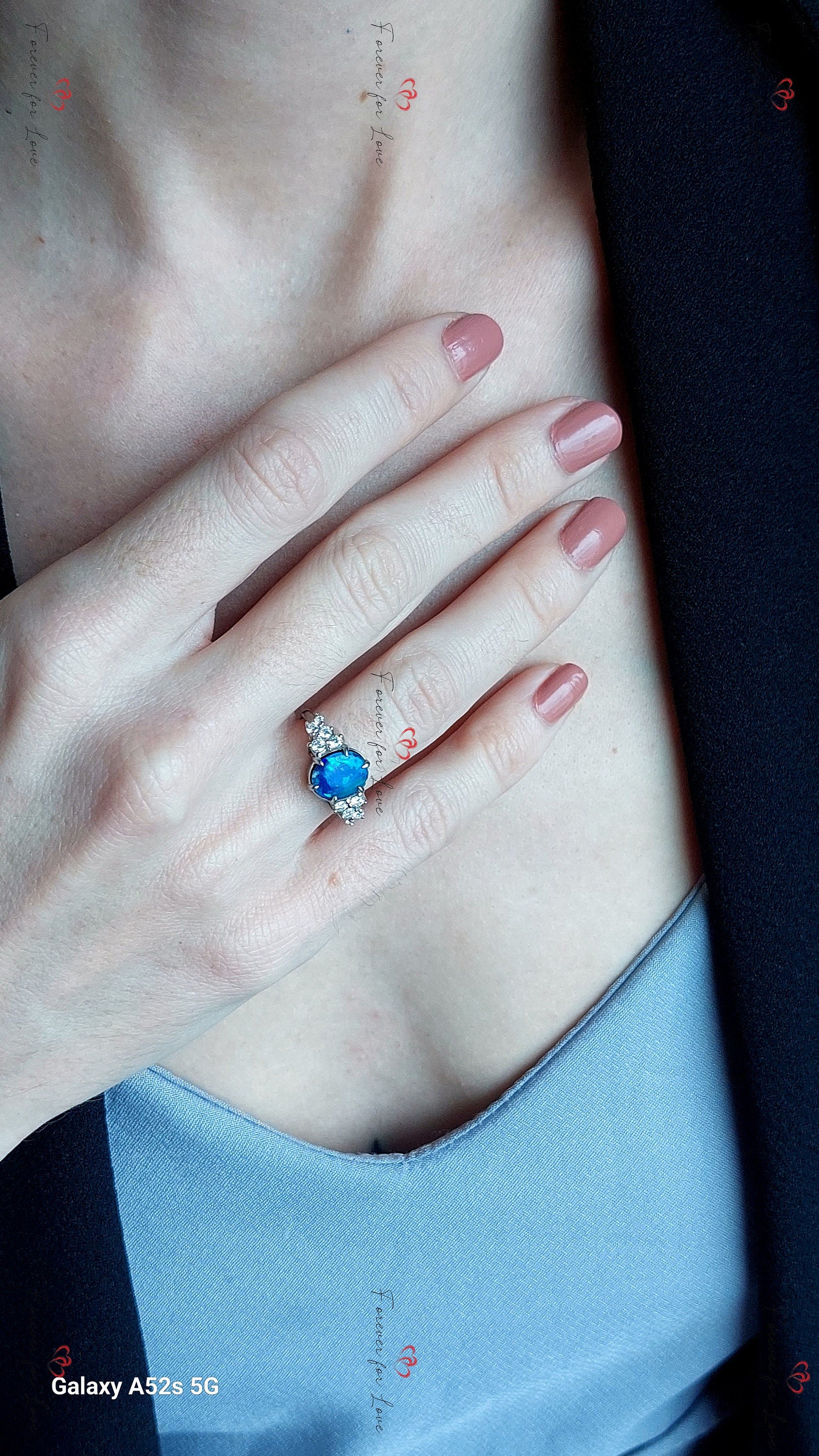 Oval Moissanite, Opal Engagement Ring