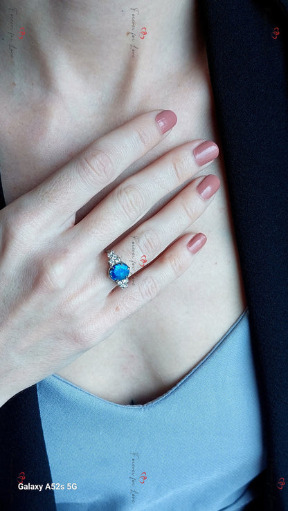 Oval Moissanite, Opal Engagement Ring