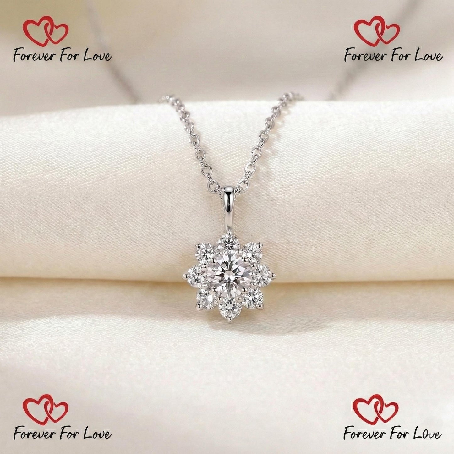 Round Diamond Halo Pendant Round Lab Diamond Anniversary Pendant Gift Cluster Lab Grown Diamond Pendant for Birthday Simple Pendant for Wife Moissanite engagement ring in Gold or Platinum — custom handcrafted by Forever For Love