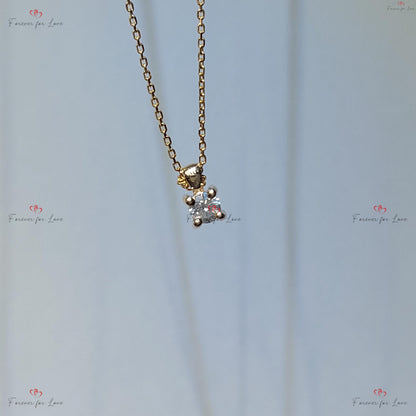 Round diamond Necklace, 14k Yellow Gold, Dainty Minimalist Round Pendant, Real Diamond Womens Necklace, Special Gift For Her.