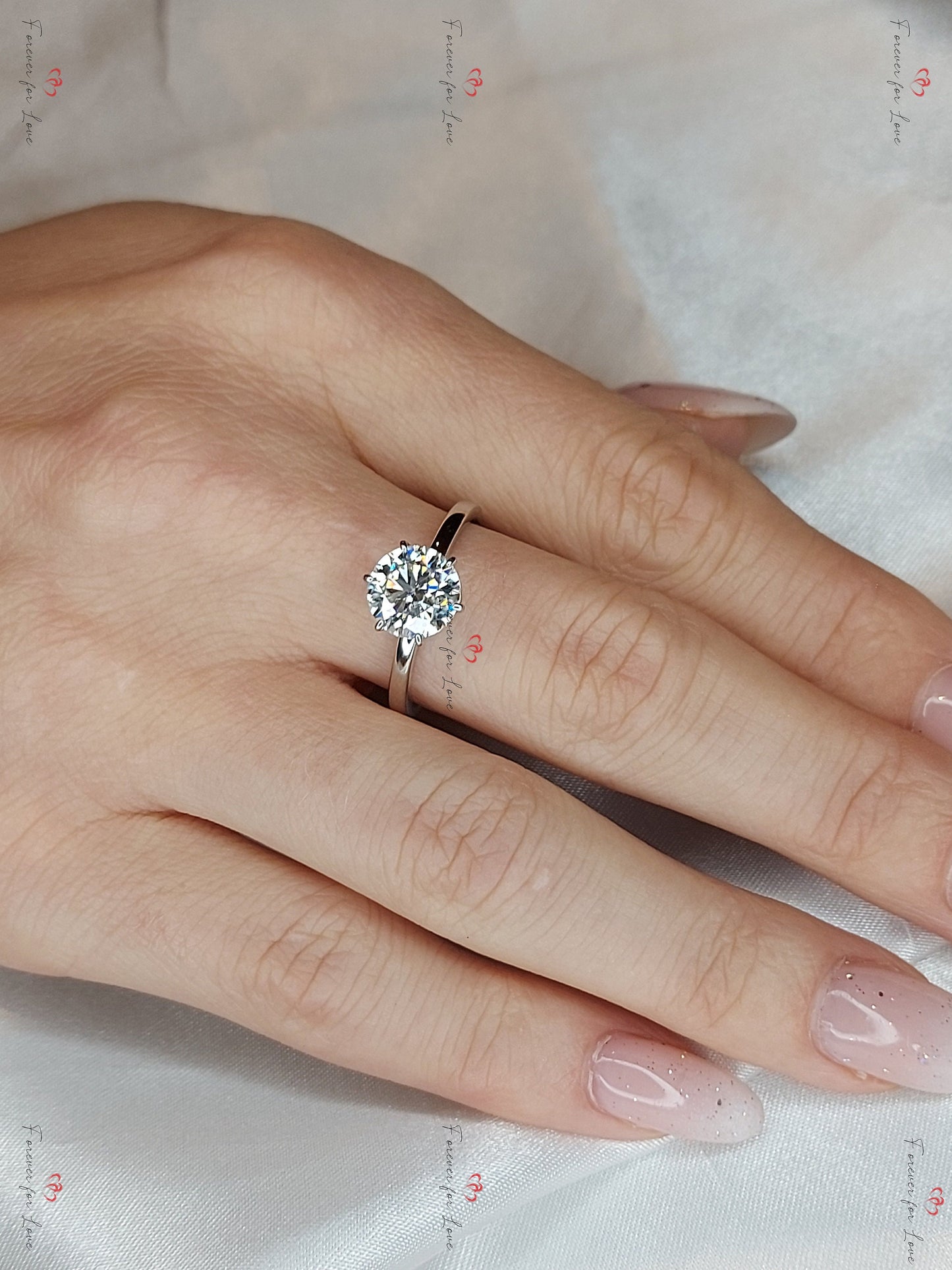 2 Ct Round Lab Diamond Solitaire Engagement Ring Round cut 1Ct Moissanite Brilliant Cut engagement ring in 935 Argentium Silver — custom handcrafted by Forever For Love
