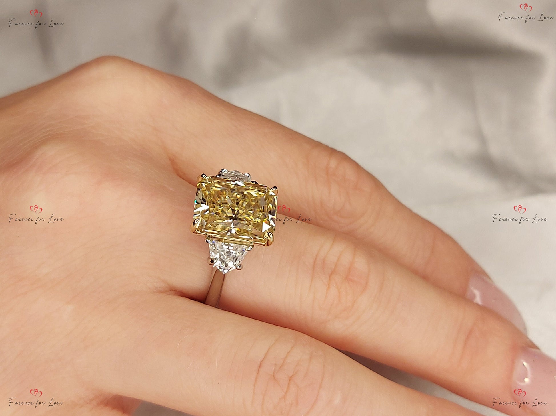 6 Ct Radiant Yellow Diamond, Moissanite Engagement Ring