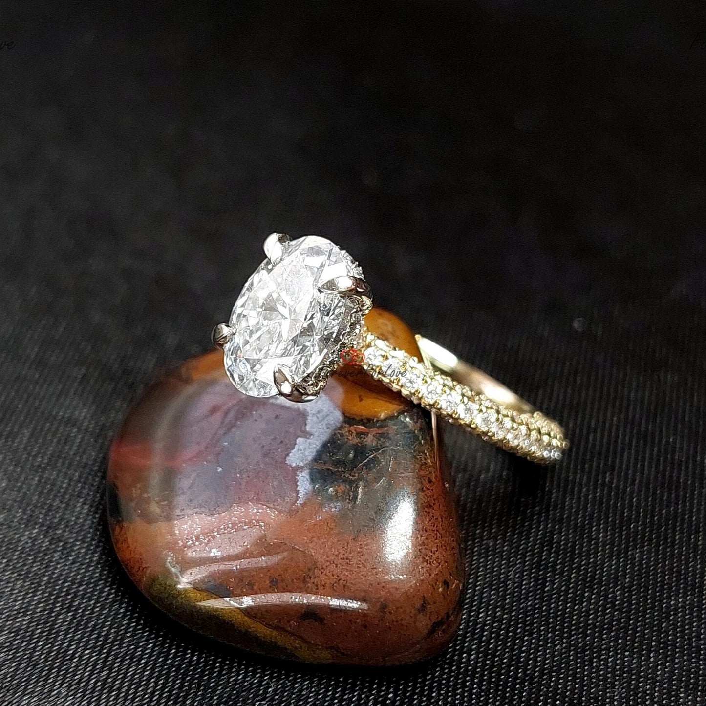 1.5 Ct IGI Certified Oval Lab Diamond with Pavé Band Ring Oval cut 1Ct Moissanite Brilliant Cut engagement ring in 935 Argentium Silver — custom handcrafted by Forever For Love