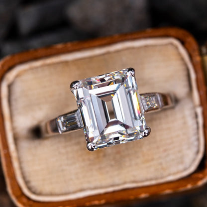 2 Ct Emerald Moissanite, Emerald Solitaire Engagement Ring