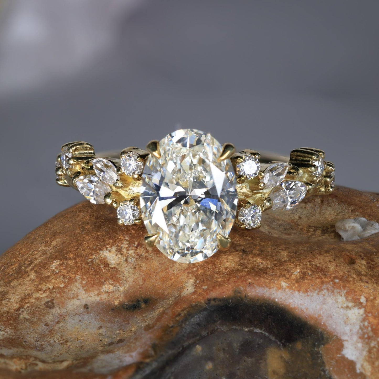 1 Ct Oval Lab Diamond with Marquise Band Engagement Ring Oval cut Moissanite Brilliant Cut engagement ring in 935 Argentium Silver — custom handcrafted by Forever For Love