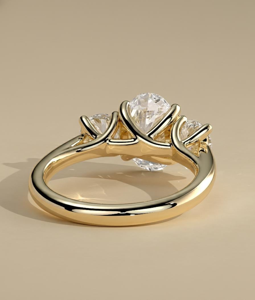 3 Ct Oval Lab Diamond Three Stone Trilogy Ring Oval cut Moissanite engagement ring in Gold or Platinum — custom handcrafted by Forever For Love