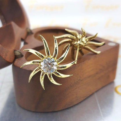 2.00 TCW Round Lab Diamond Sun Burst Earrings, Solid Gold Earrings, Sun burst Everyday Earrings, Lab diamond earrings, Perfect gift