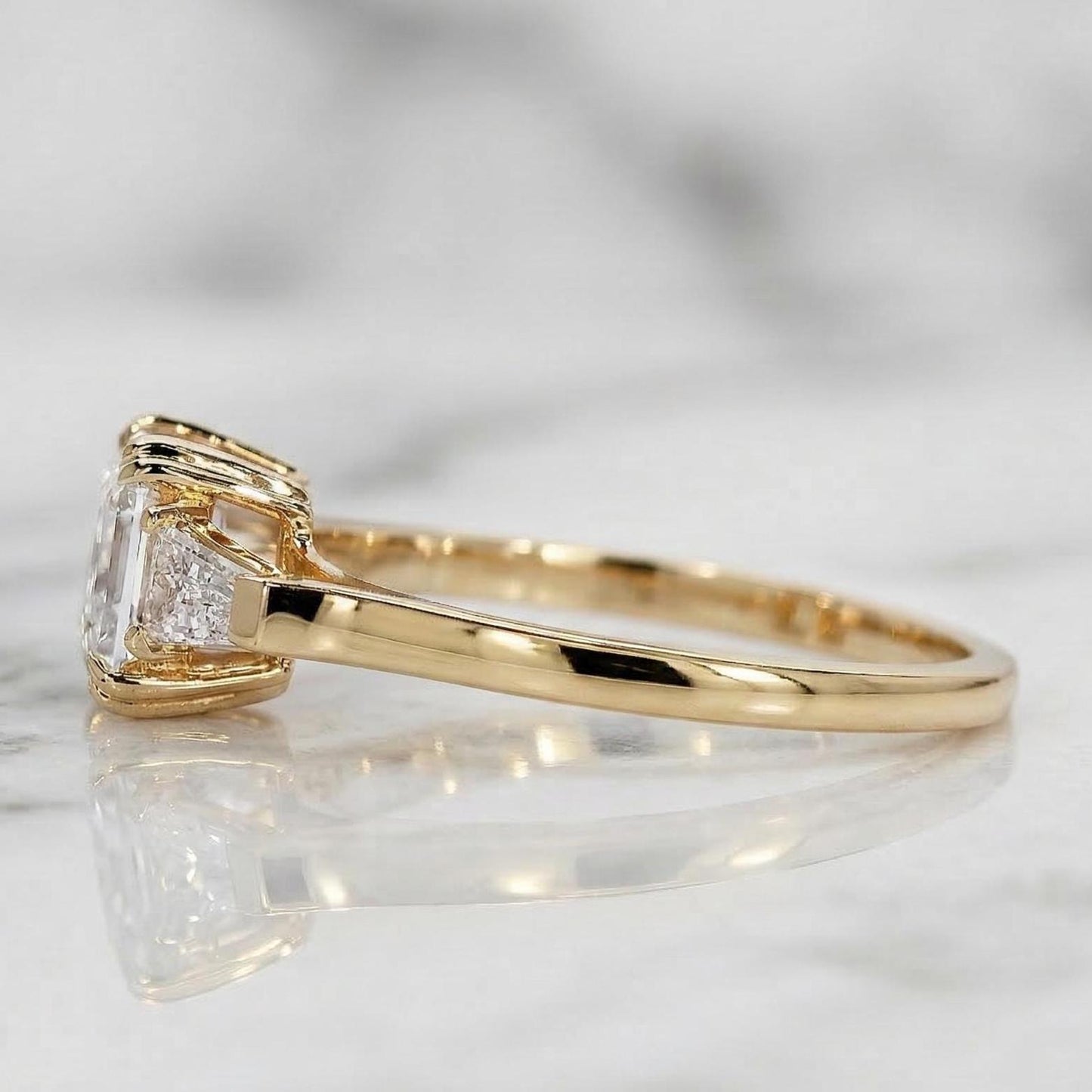 Asscher Lab Diamond Trilogy Engagement Ring Asscher cut Moissanite engagement ring in Gold or Platinum — custom handcrafted by Forever For Love