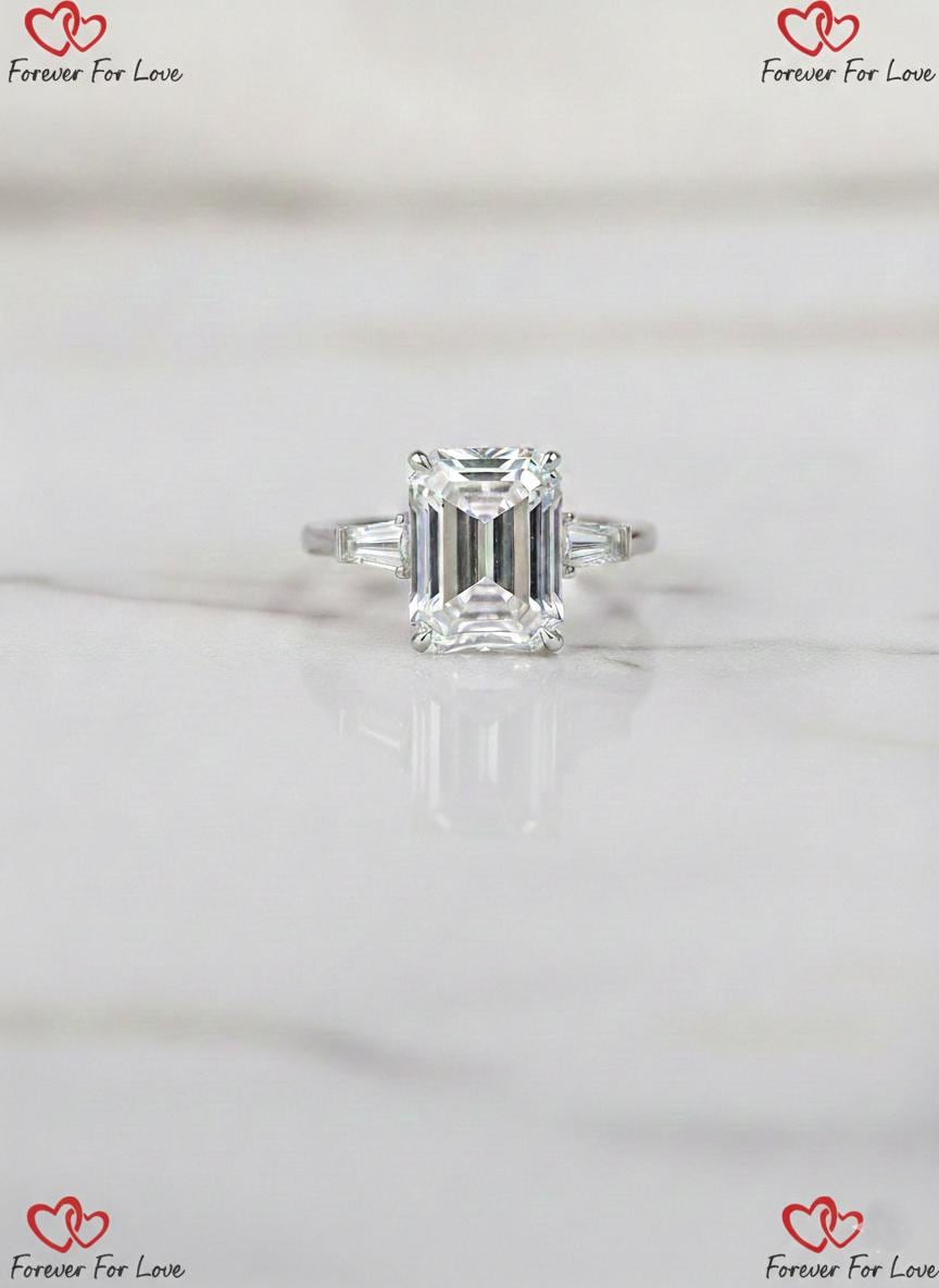 4 Ct IGI Certified Emerald Lab Diamond Three Stone Engagement Ring
