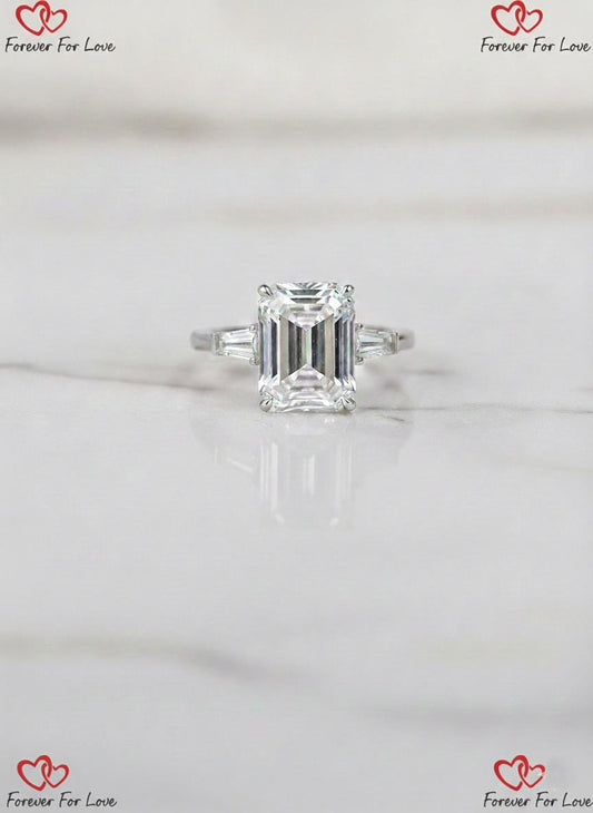 4 Ct IGI Certified Emerald Lab Diamond Three Stone Engagement Ring
