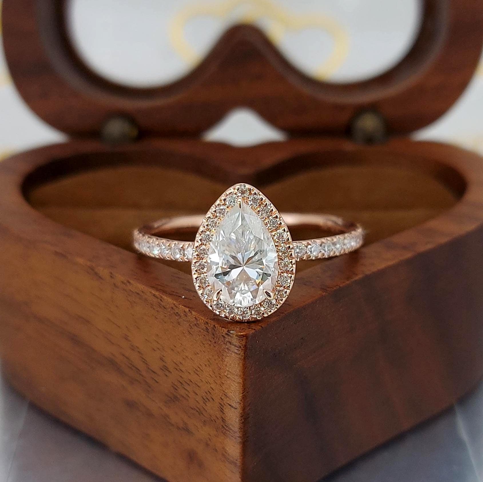 1.5 Ct Pear Moissanite Halo Engagement Ring