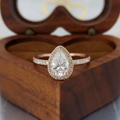 1.5 Ct Pear Moissanite Halo Engagement Ring