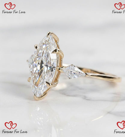 3 Ct Marquise Lab Diamond Three Stone Engagement Ring