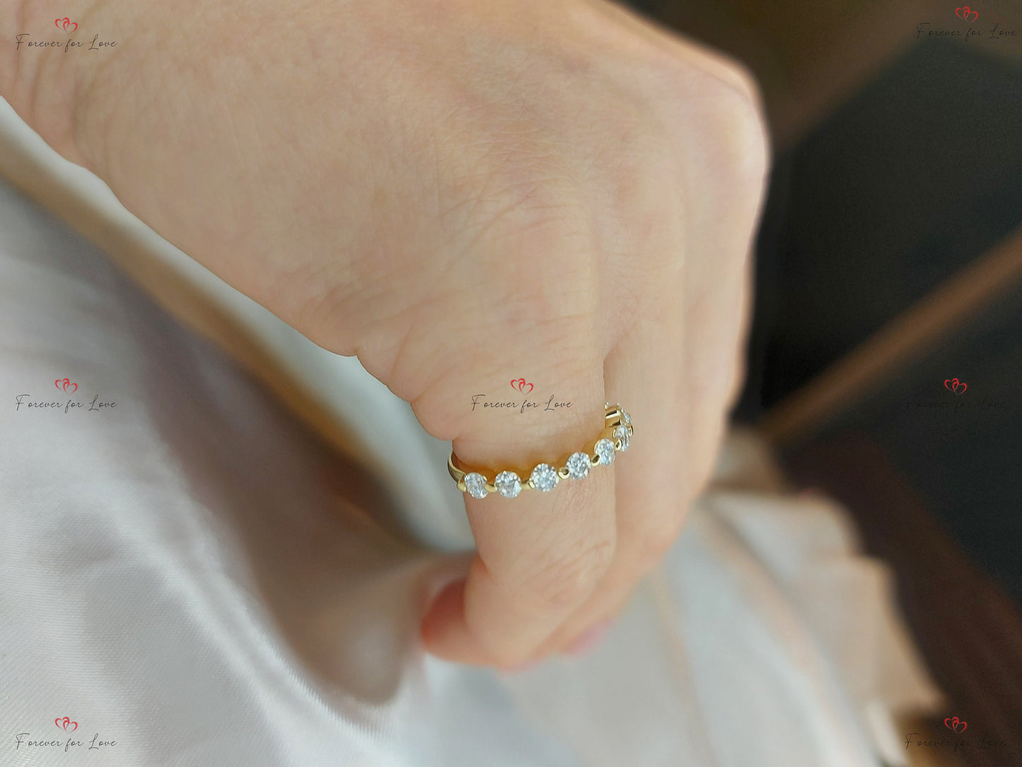 Round Lab Diamond Wedding Band Round cut Moissanite Brilliant Cut engagement ring in 935 Argentium Silver — custom handcrafted by Forever For Love