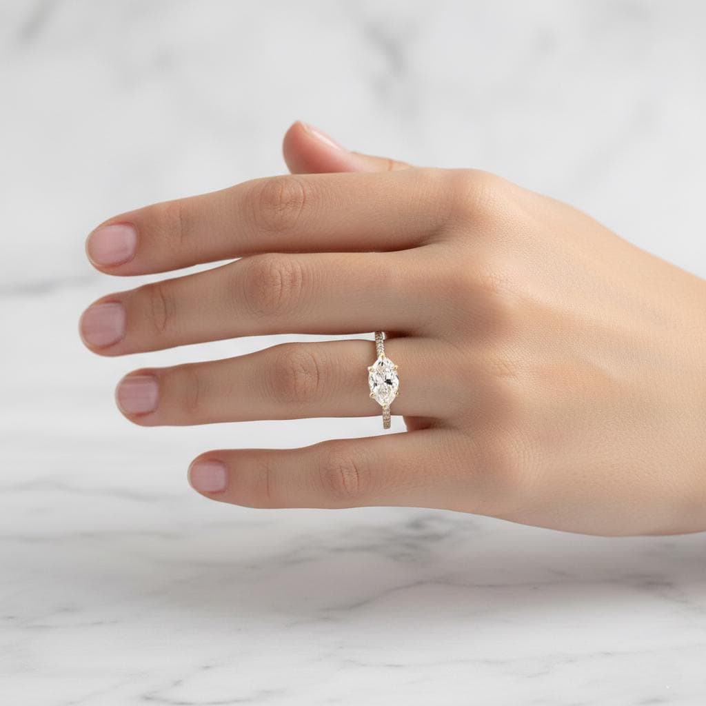 IGI-zertifizierter Verlobungsring mit Marquise-Labor-Diamant Marquise cut Moissanite engagement ring in 935er Argentium Silber — custom handcrafted by Forever For Love