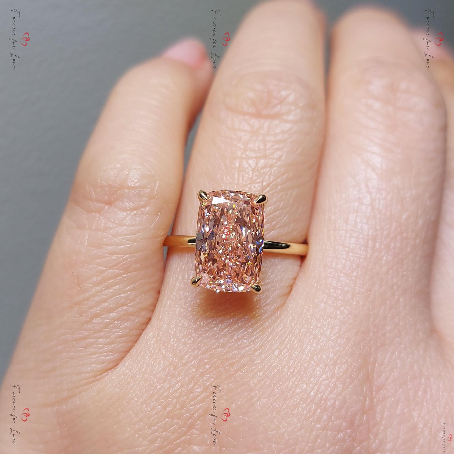 4 Ct IGI Certified Fancy Pink Cushion Lab Diamond Engagement Ring Cushion cut 1Ct Moissanite Brilliant Cut engagement ring in 935 Argentium Silver — custom handcrafted by Forever For Love