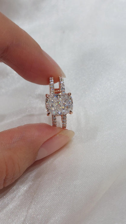 Cushion Moissanite Hidden Halo Engagement Ring