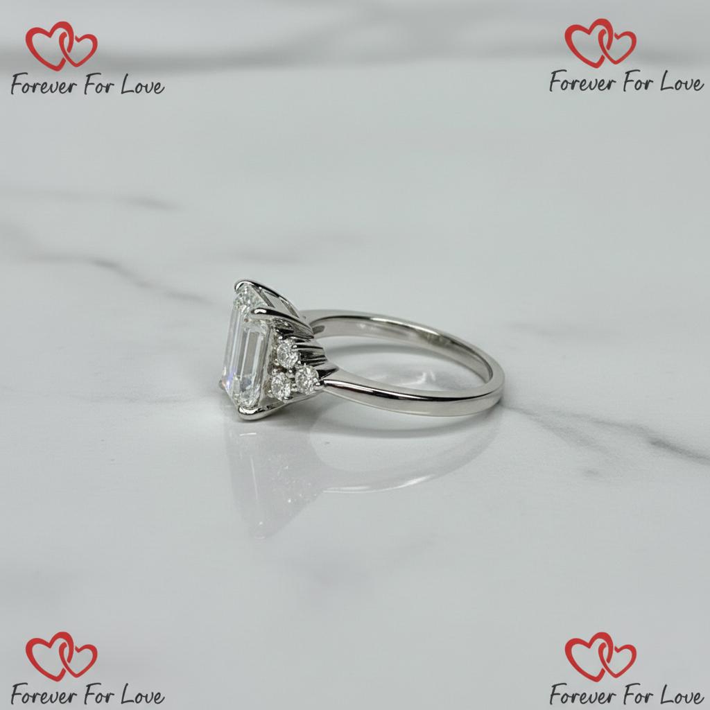 3.30 Ct IGI Certified Emerald Lab Diamond Solitaire Engagement Ring Emerald cut 1Ct Moissanite Brilliant Cut engagement ring in 935 Argentium Silver — custom handcrafted by Forever For Love