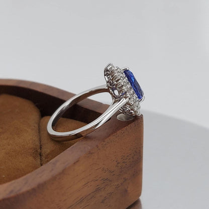 1.5 Ct Pear Natural Diamond, Tanzanite Halo Engagement Ring