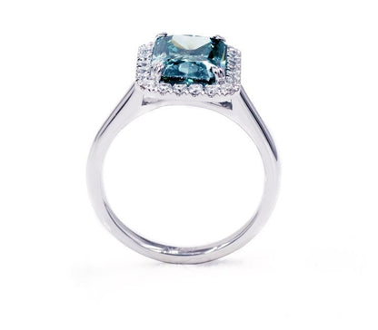 3 Ct Radiant Green Diamond, Moissanite Halo Engagement Ring