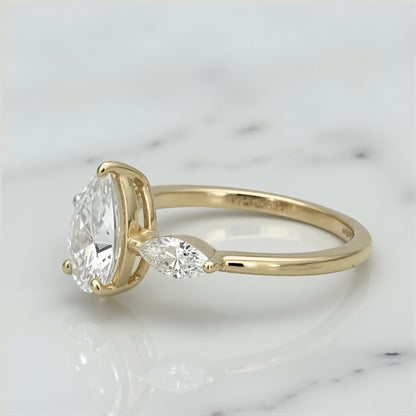 1.8 Ct IGI Certified Pear Lab Diamond Three Stone Engagement Ring